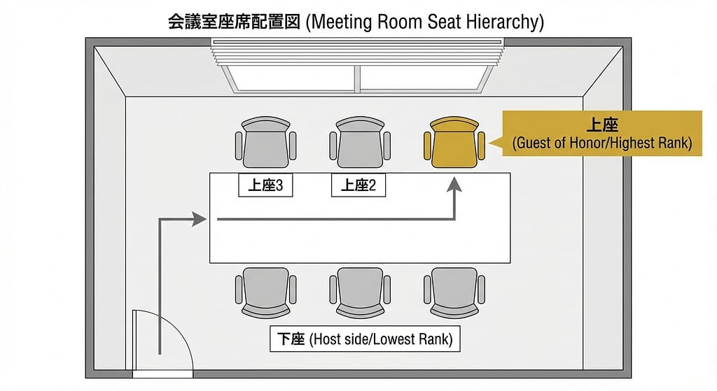 文章では理解しづらい「上座・下座」の概念を直感的に理解させる