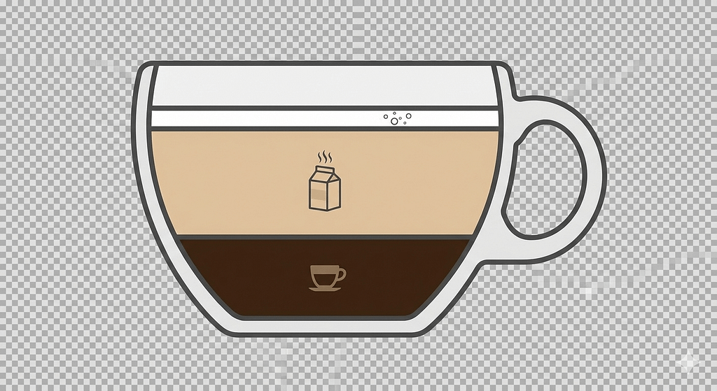 フラットホワイトの断面図とエスプレッソ・スチームミルクの割合