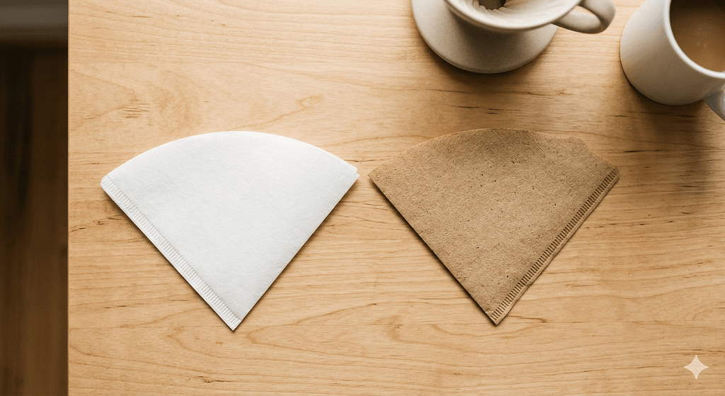 漂白(白)と無漂白(茶色)のコーヒーペーパーフィルターの比較