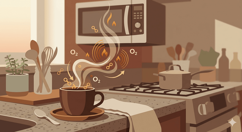 コーヒーが酸化して酸味や苦味が増えるメカニズムのイメージ図