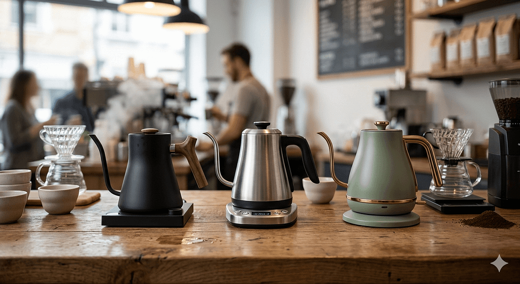 おすすめのコーヒー用電気ケトル複数機種の比較テスト風景