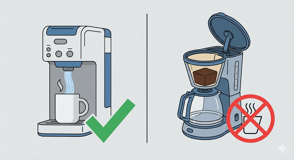 お湯だけ出せるカプセル式とお湯出し非対応のドリップ専用コーヒーメーカーの比較