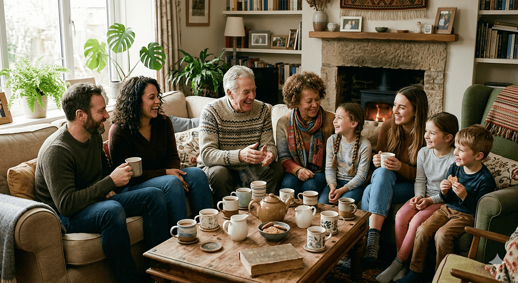 家族でコーヒータイムを楽しむ、日常のシーン