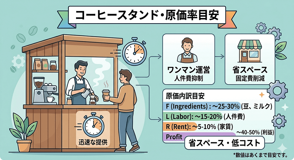 コーヒースタンドの省スペース・低コストを示す図
