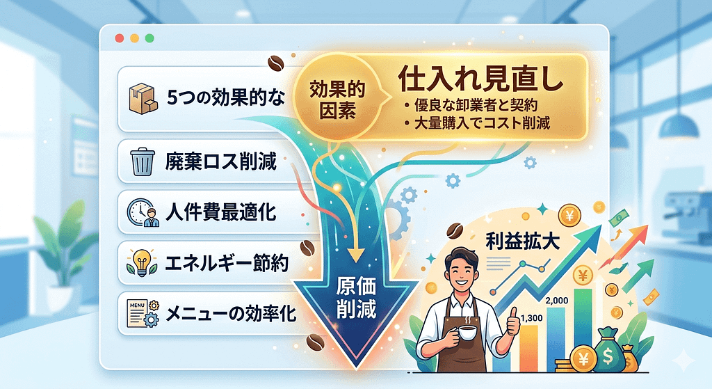 コーヒー原価を下げるのに最も効果的な方法を示す図
