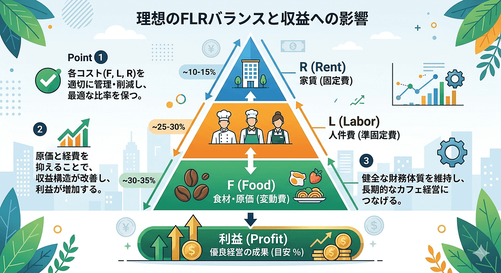 FLRコスト(食材・原価、人件費、家賃)の概念図