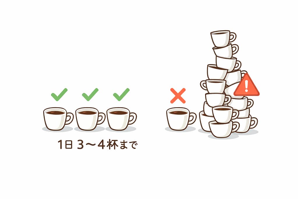 コーヒーカップが3〜4個並んでおり、緑色のチェックマークがついている
