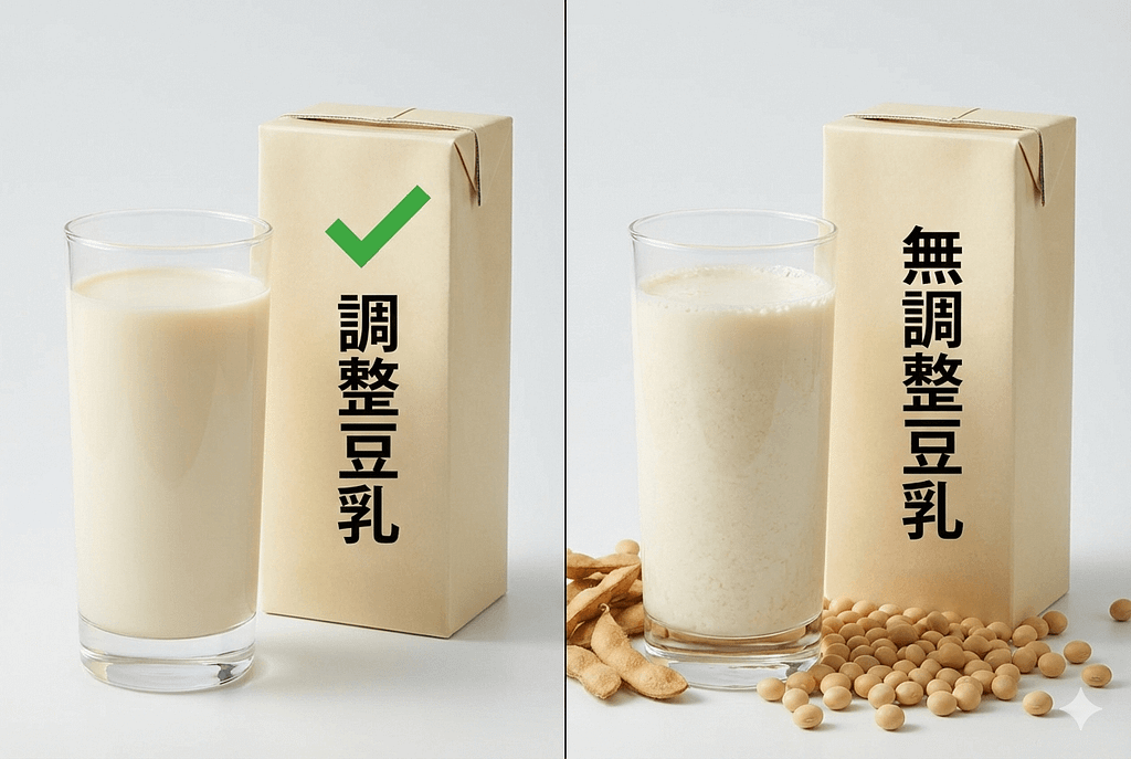調整豆乳と無調整豆乳のパッケージと中身の比較