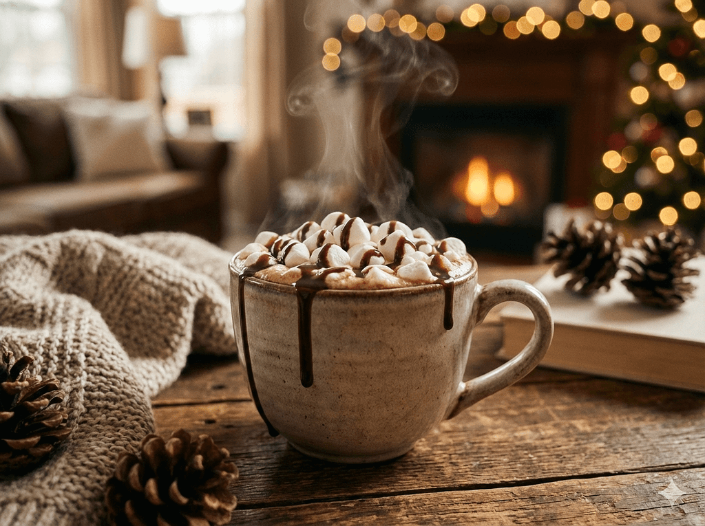 マシュマロとチョコレートソースをトッピングしたおしゃれなカフェモカのアレンジ