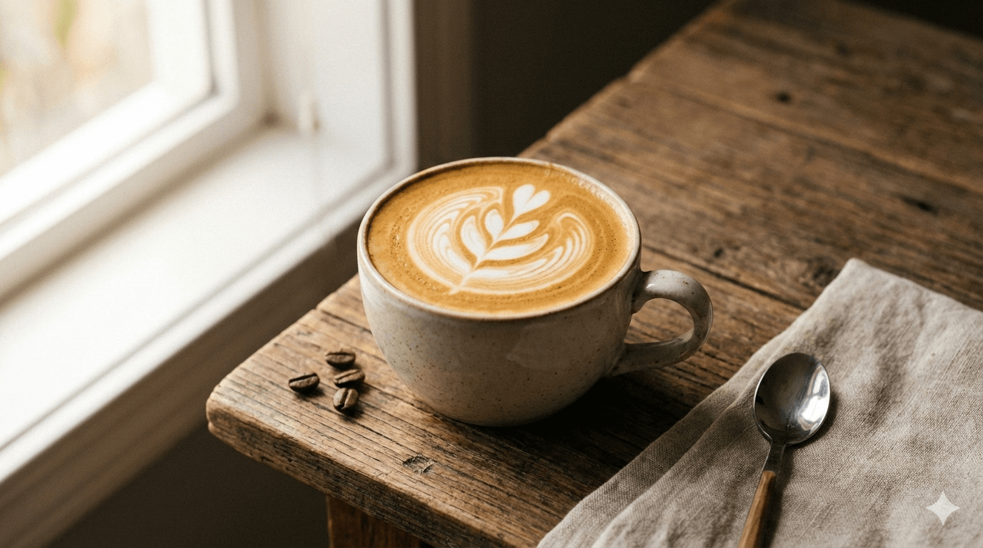 美しいラテアートが描かれたフラットホワイトコーヒー