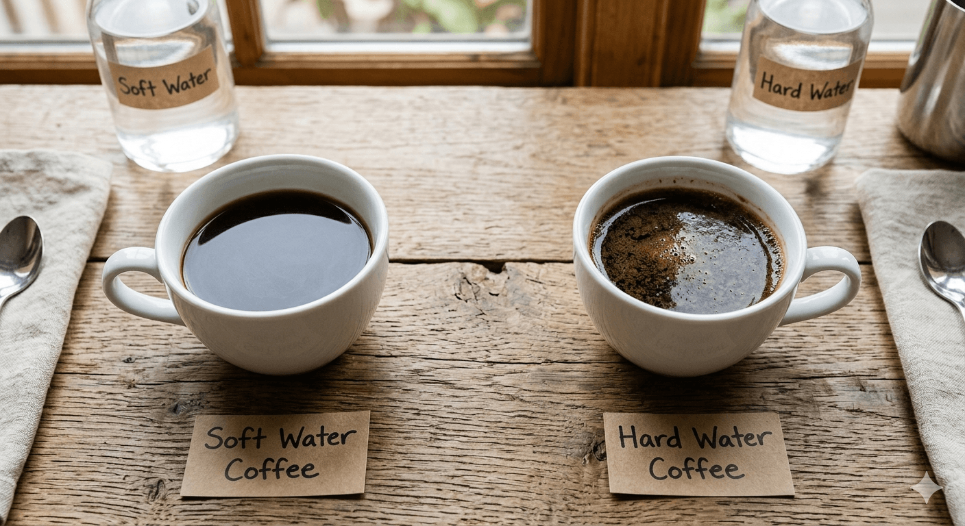 硬水と軟水で淹れたコーヒーの飲み比べイメージ