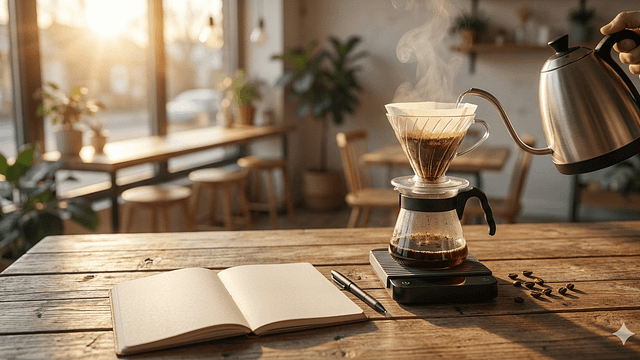 コーヒー46メソッドの基本概念図(前半40%で甘味と酸味、後半60%で濃さを決める)